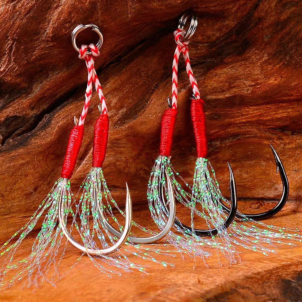 10 pçs/Lote Anzol Auxiliar Cast Jig Aço Carbono Ângulo Farpa Rosca Pena Isca Pesca Lento Jigging Mar Pesca Anzol