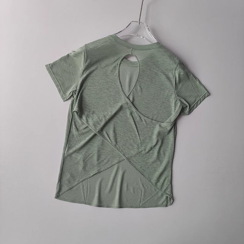 Women's Tight Sports T-shirt Quick Dry Short Sleeve Yoga T-shirt Pilates Fitting Fitness Back Hollow Out Running T-shirt