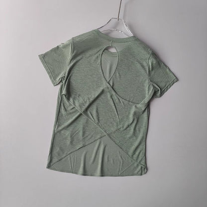 Women's Tight Sports T-shirt Quick Dry Short Sleeve Yoga T-shirt Pilates Fitting Fitness Back Hollow Out Running T-shirt