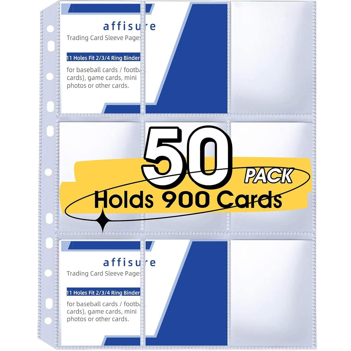 Pacote de 50 a 250 Protetores de Página de 9 Bolsos Mangas de Cartão Suporte Dupla Face Páginas de Álbum Adequado para Cards de YuGiOh MTG Jogos Esportivos