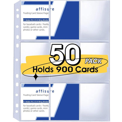 Pacote de 50 a 250 Protetores de Página de 9 Bolsos Mangas de Cartão Suporte Dupla Face Páginas de Álbum Adequado para Cards de YuGiOh MTG Jogos Esportivos