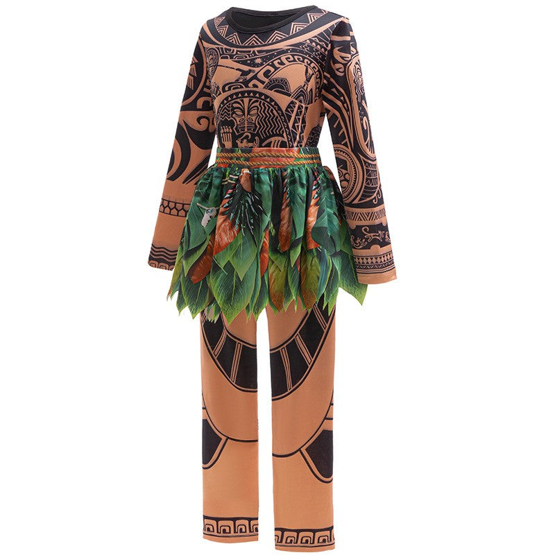 Girls Halloween Cosplay Moana Dress Ocean Adventure Role Play Costume Vaiana Princess Boys Maui Costume Vestidos Party Dress