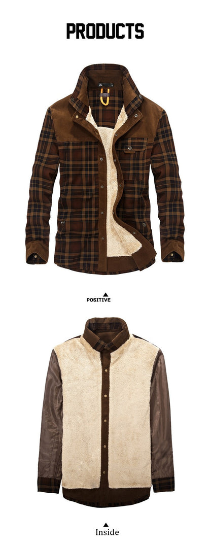 Brand Shirt Men Casual Shirts Wool Fleece Thick Warm Shirts for Men Handwork Plaid Shirt Men Camisa Denim Hombre Size M-4XL