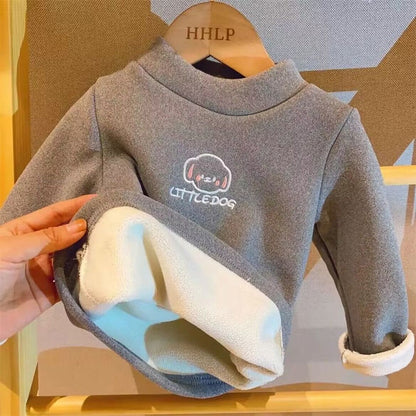 Warm and Cozy Unisex Children Fleece-Lined Base Layer Animal Sweatshirt Tops for Autumn and Winter Girls Cute Outerwear Clothes
