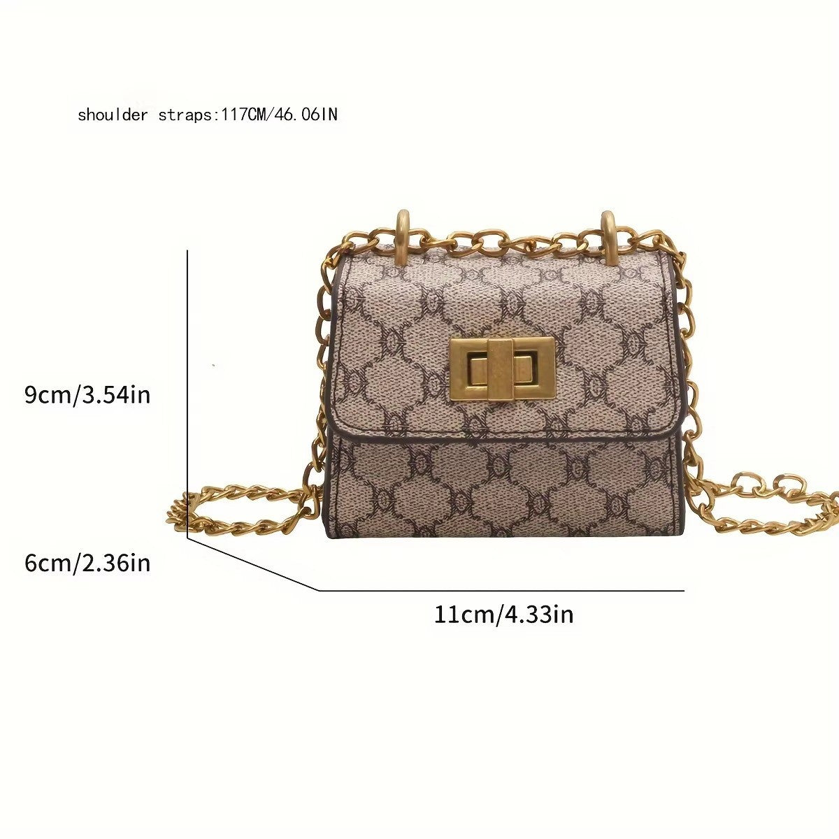 Stylish Mini Crossbody Bag with Buckle Closure Geometric Pattern  Faux Leather  Faux Leather Lining Purse Painted Edge Detail