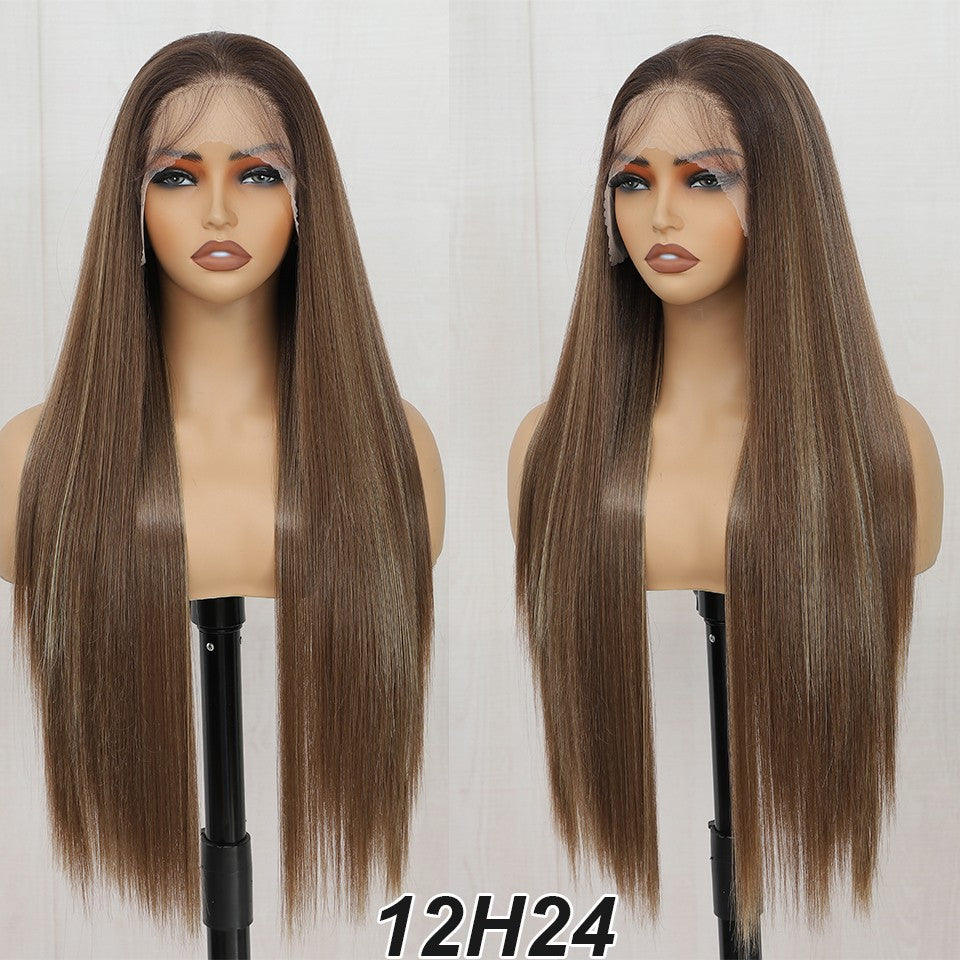 Perucas Frontais de Renda Reta de 30 polegadas 13X4 Castanho Claro P12/24 Ombre Coloridas Pré-selecionadas Macias Naturais de Alta Temperatura para Cosplay