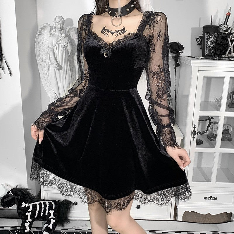 Dark Halloween Lace Dress Punk Trend Sexy Evening Dress Suspender Skirt For Women