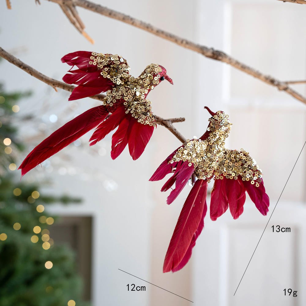 1PC Gold/Silver Artificial Hummingbird Pendant With Feather Glitter Bird Christmas Tree Ornament 2026 New Year Decorations