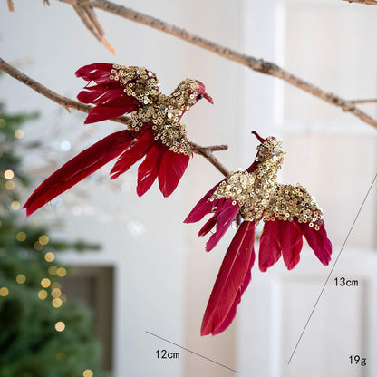 1PC Gold/Silver Artificial Hummingbird Pendant With Feather Glitter Bird Christmas Tree Ornament 2026 New Year Decorations
