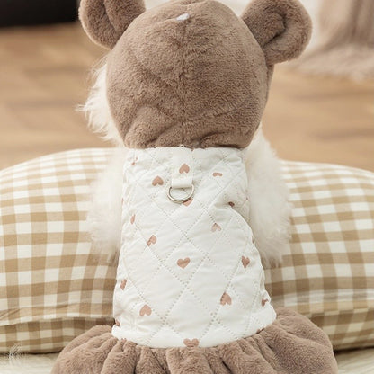 Casaco de Inverno Quente para Cães Vestido Fofo Roupas Macias para Cães Moda Algodão Casaco de Cachorro com Estampa de Coração Casaco para Gatos Bichon Fantasia para Pets