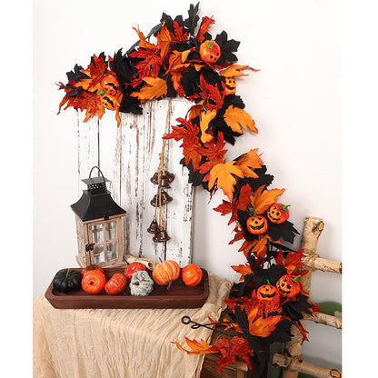 Halloween Artificial Vines Red Black Autumn Maple Leaves Fake Garland For Home Christmas Thanksgiving Party Fireplace Fall Decor