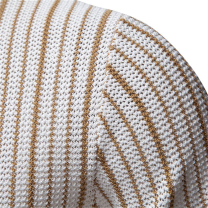 AIOPESON 2025 Men's Striped Mesh Polo Shirt - Breathable Contrast Panel Knit Top with Turn-Down Collar