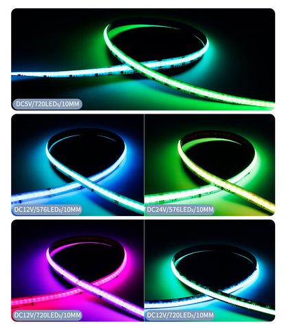 WS2811 COB LED Strip Pixel Addressable WS2812B 720 LEDs RGB Dream Color High Density Flexible COB Lights Black White DC12V 24V