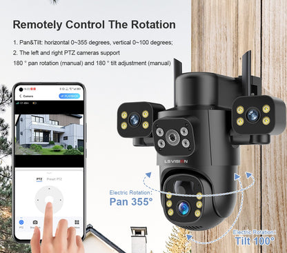 LS VISION 4G / WiFi Solar Camera 3Lenses Outdoor 15MP 4K Low Power Battery IP Camera PIR Night Vision V380 Pro CCTV Security