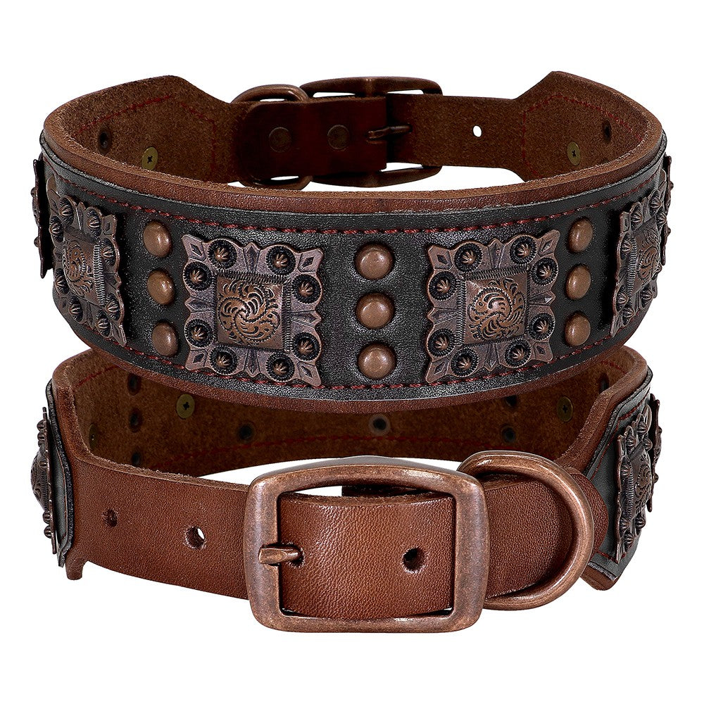 Coleira Legal Com Espinhos Para Cães De Porte Médio E Grande, Couro Genuíno, Pitbull, Bulldog, Acessórios Ajustáveis Para Animais De Estimação, Coleiras, Colar