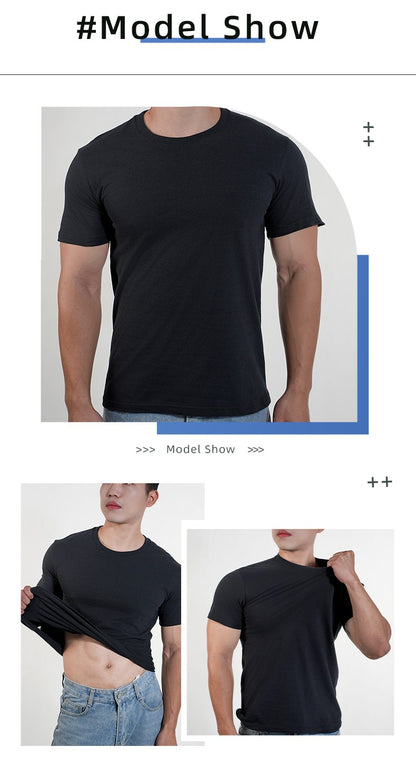 3pcs Mens Plain T-Shirt Casual 100% Cotton Slim Fit Short Sleeve Fitness Top Gym Clothes Soft Male White Black Big Size T Shirt