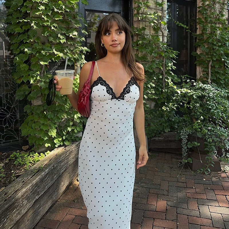 Tossy Lace V-Neck Patchwork Maxi Dress Women Backless High Waist Slim Spaghetti