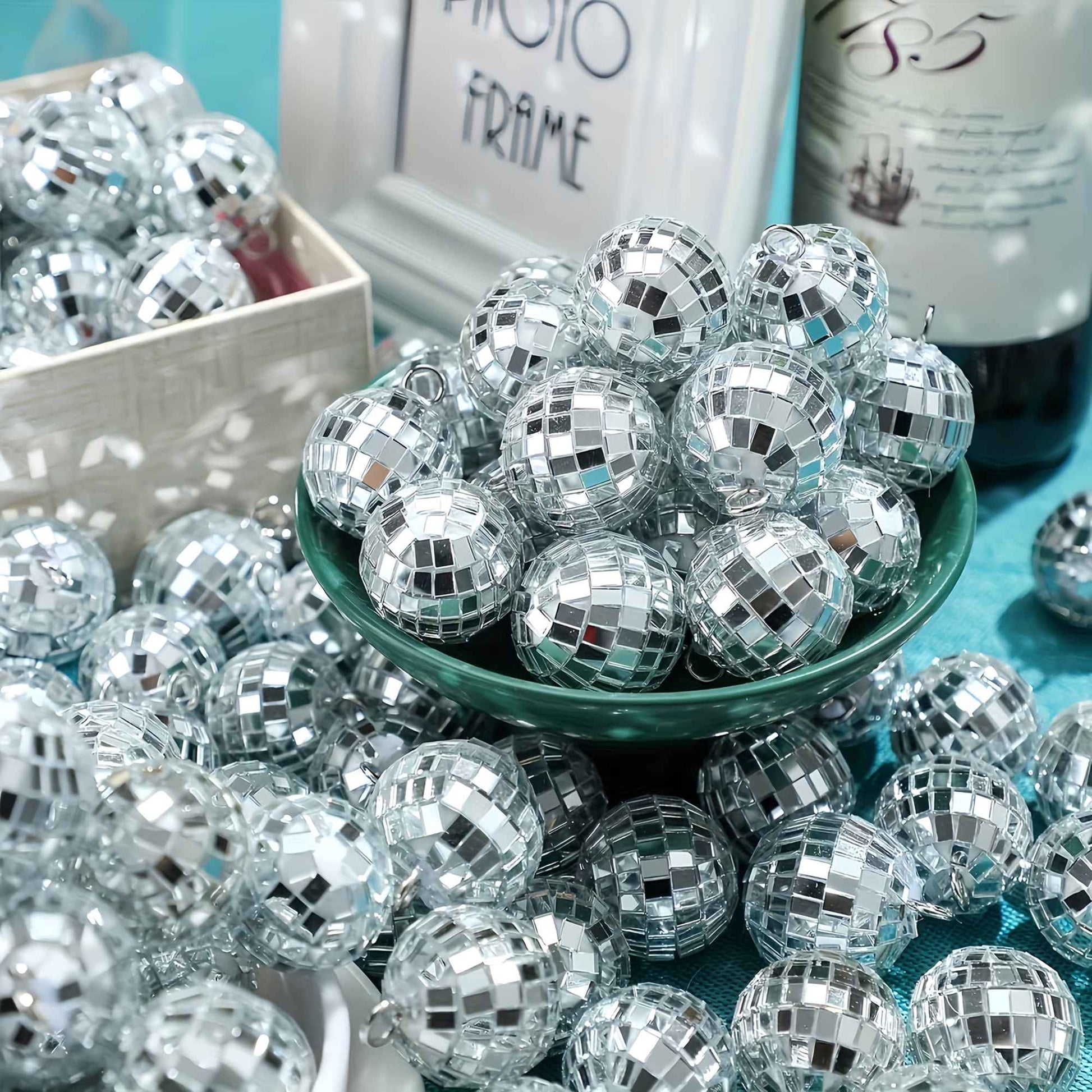12pcs Mini Disco Mirror Balls-Silvery Reflective Glass Ornaments for '70s Discos Aesthetic Room Decorations Party Supplies