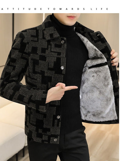 Winter Thicken Warm Wool Blends Jacket Men Fashion Plaid Casual Coat Slim Lapel Streetwear Overcoat Social Men Clothing 2022