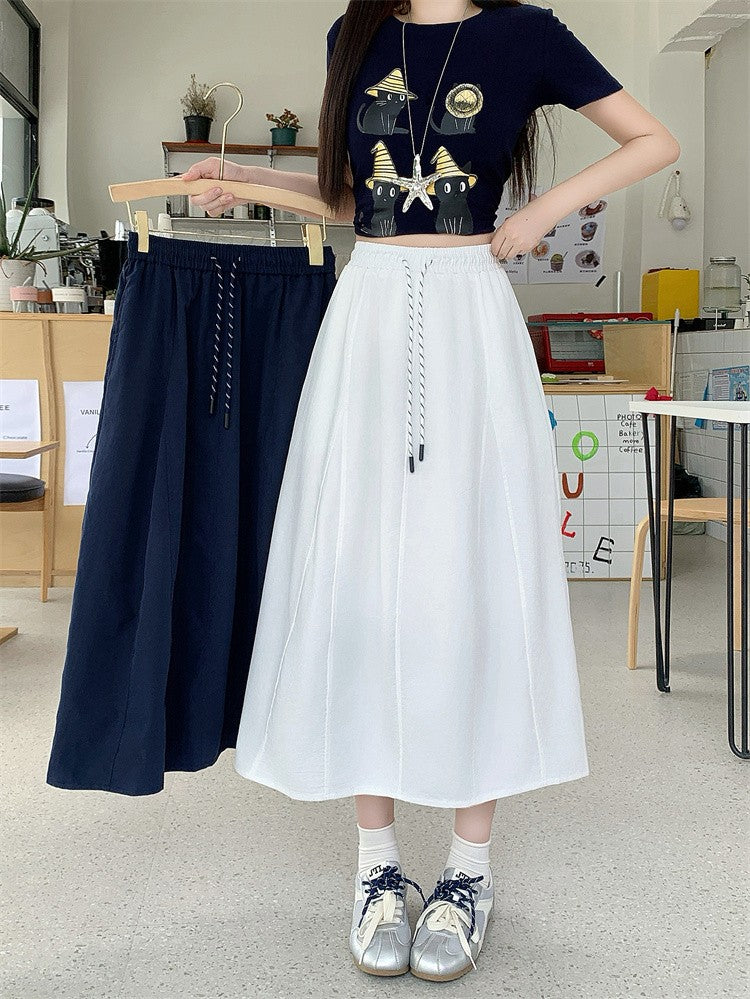 Plus Size Skirt Women 2025 Summer New Fashionable High Elastic Waist A Line Skirt Korean Style Casual Long Skirt Woman