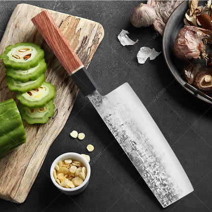 WXCOO Forged Hammer Pattern Japanese Santoku Knife Meat Cleaver Professional Chef Knife Kitchen Vegetable Fruit Slicing Knife