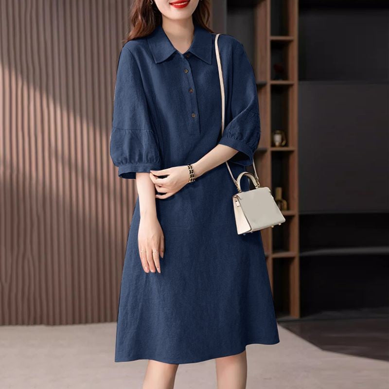 ZANZEA Women Cotton Shirt Dress 2024 Summer Lapel Neck Dresses Korean Office 3/4