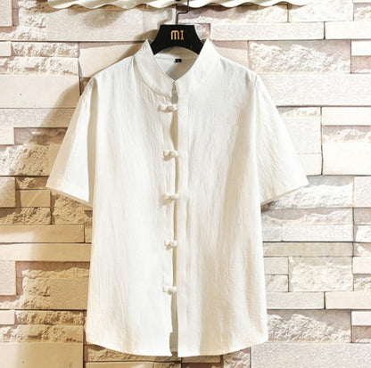 2023 New Chinese Style Shirt Mens Tops Tang Suit Linen 3/4 Sleeve  Traditional Kung Fu China Type Hanfu Shirt Plus Size 4Xl 5Xl