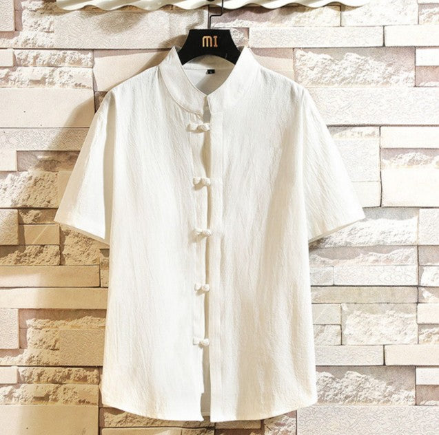 2023 New Chinese Style Shirt Mens Tops Tang Suit Linen 3/4 Sleeve  Traditional Kung Fu China Type Hanfu Shirt Plus Size 4Xl 5Xl