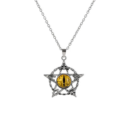 Colar com Pingente de Olho do Diabo em Formato de Pentagrama para Homens e Mulheres Joias Modernas Punk Retrô de Metal Não Ajustável de Gola Presentes