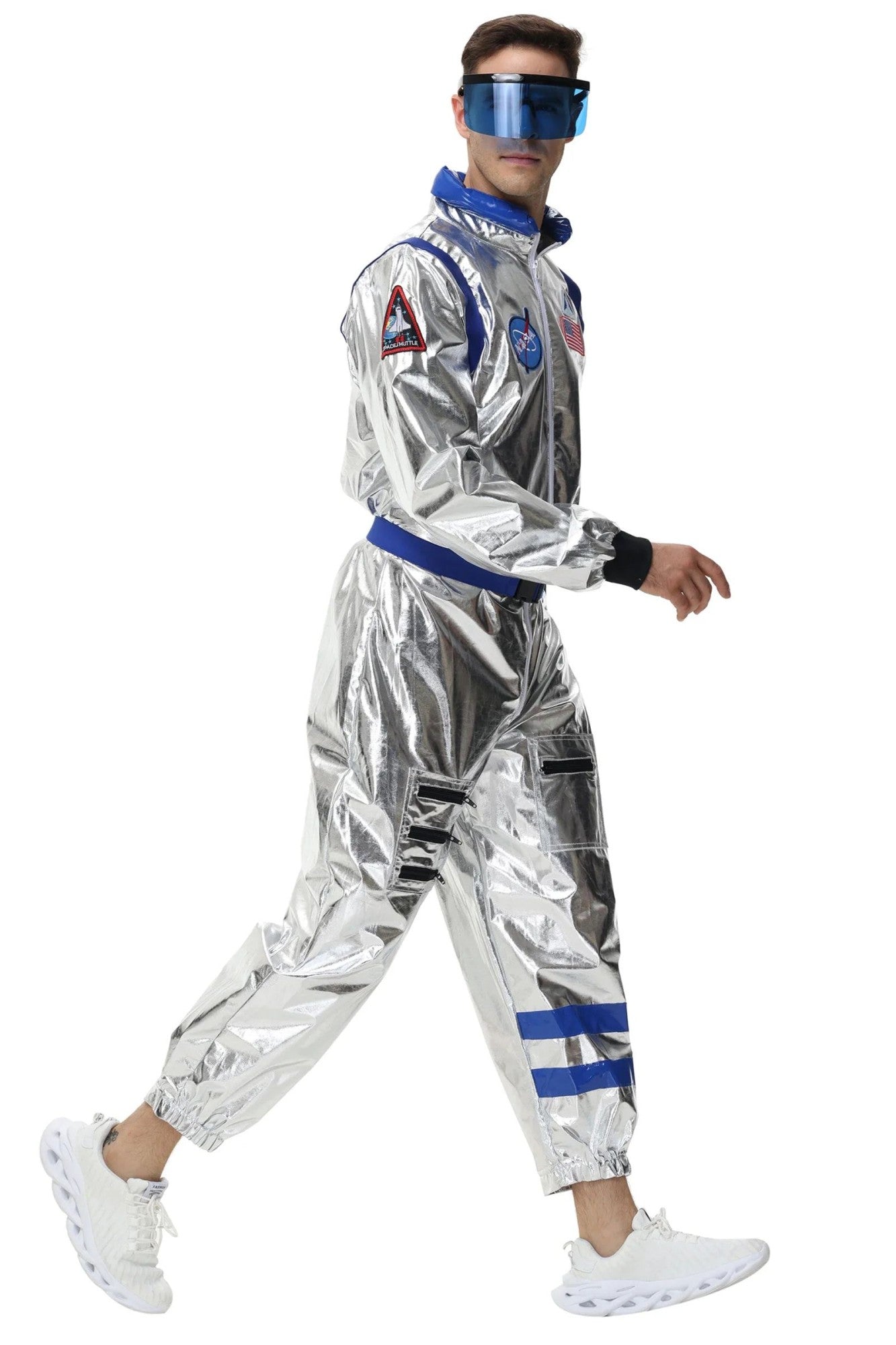Adult Silver Astronaut Costume Men Women Spaceman Suit Space Jumpsuit Halloween Cosplay Party Dress Up