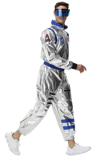 Adult Silver Astronaut Costume Men Women Spaceman Suit Space Jumpsuit Halloween Cosplay Party Dress Up