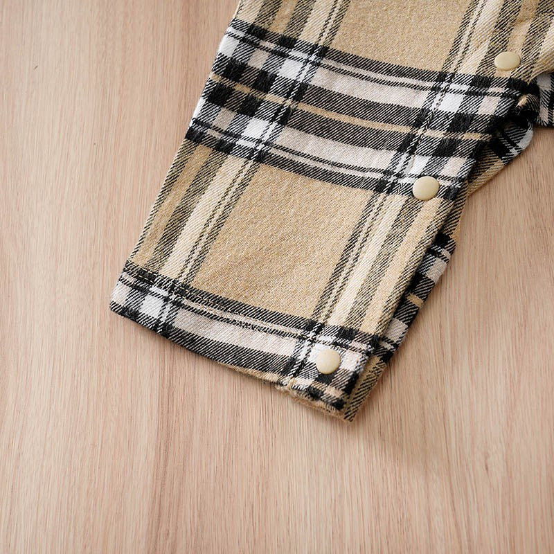 Newborn Baby Boy Clothes white baby onesie with khaki check print One-piece Vest gentleman's spring and autumn pajamas