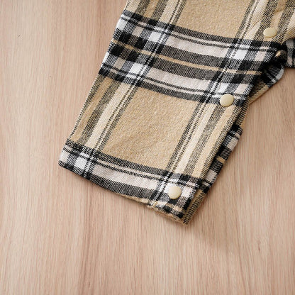 Newborn Baby Boy Clothes white baby onesie with khaki check print One-piece Vest gentleman's spring and autumn pajamas