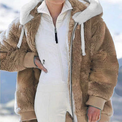 VEITCHE Autumn Winter Fashion Women hooded Zipper Long Sleeve Thick Cardigan Coat Women Snow Warm Skinny Casual Streetwear