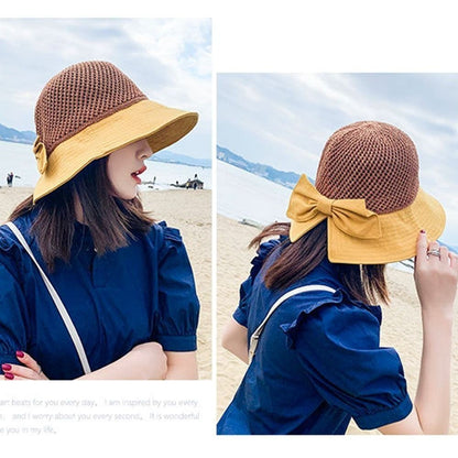 Summer Women Bucket Hat Anti-UV Sun Hats Soft Portable Wide Brim Outdoor Beach Hat Panama Cap With Storage Bag