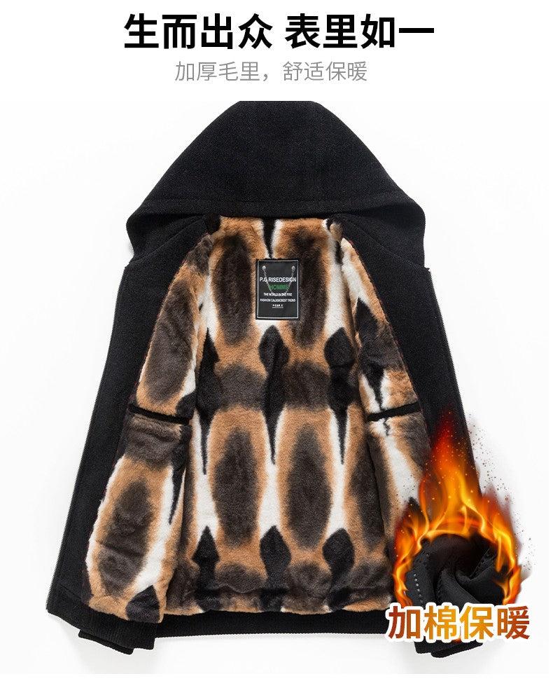 Winter Patchwork Woolen Jacket Men Hooded Short Trench Coat Thickened Warm Casual Business Social Overcoat