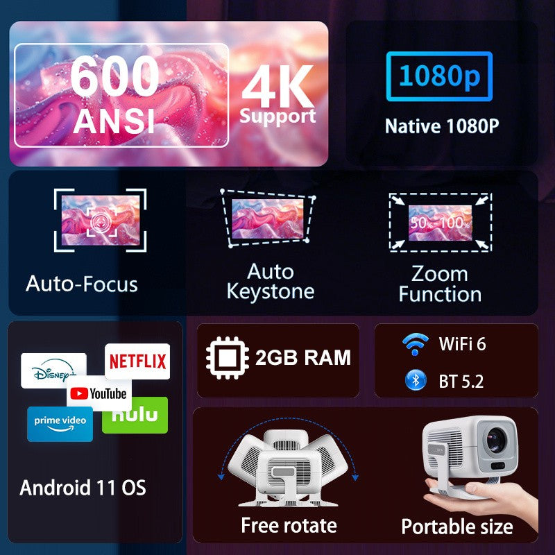 HUAWEISHI 4K Projector Android Native Portable 1080P Auto Focus 600ANSI Video home Cinema Outdoor hd led Projetor