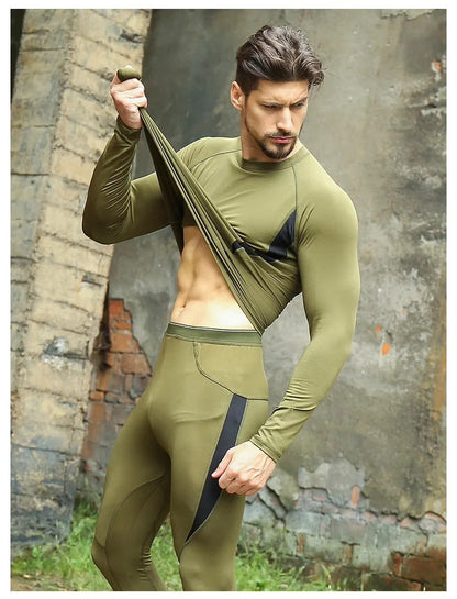 Men's Winter Thermal Fleece Tracksuit for Outdoor Training Quick Dry Camouflage Tactical Uniforms Slim Fit Running Underwear Set