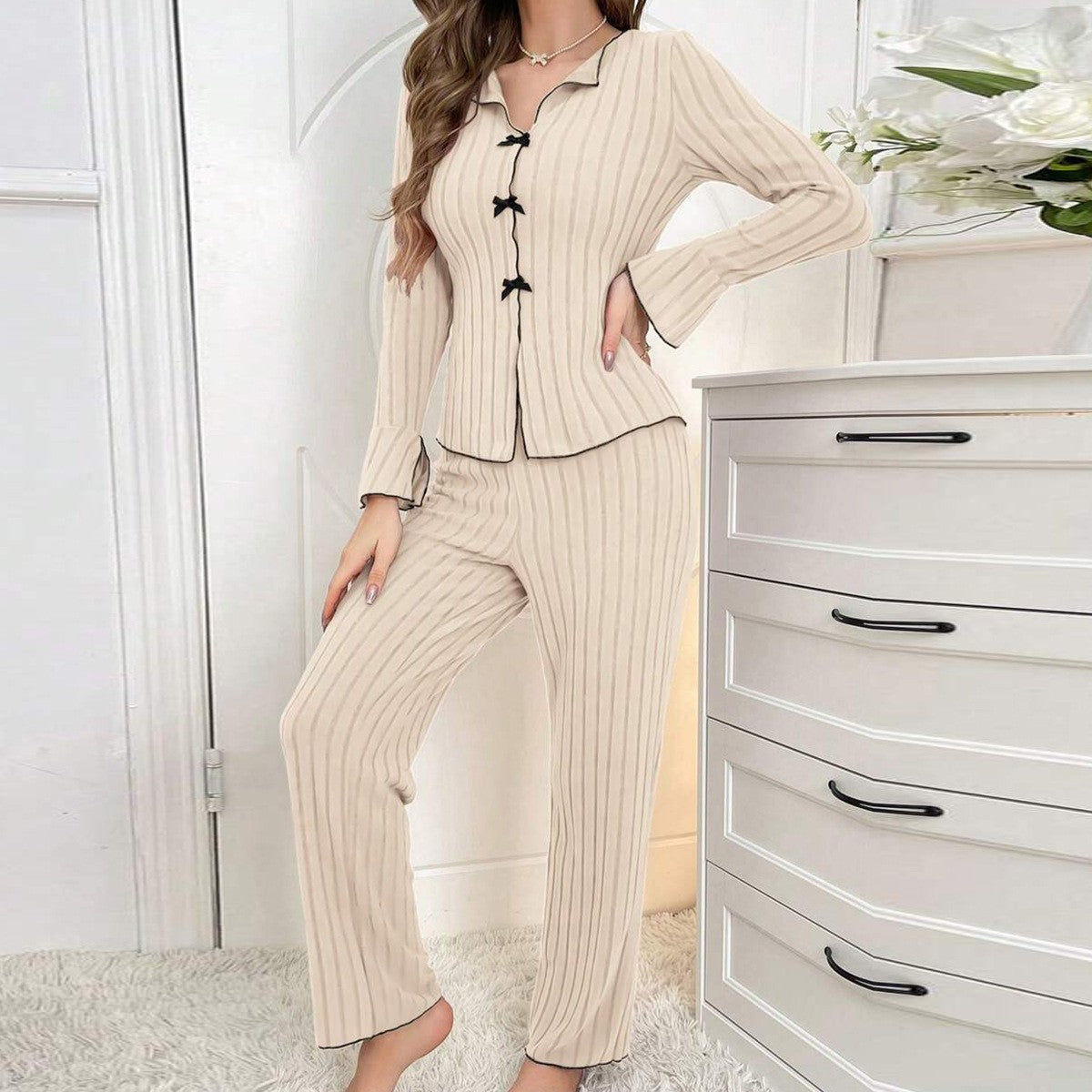 Sleepwear Women Pajama Set Woman Women's Home Clothes Trousers Sets Women's Pajamas Summer Pijama Wear Long Sleeve Sleep Lounge