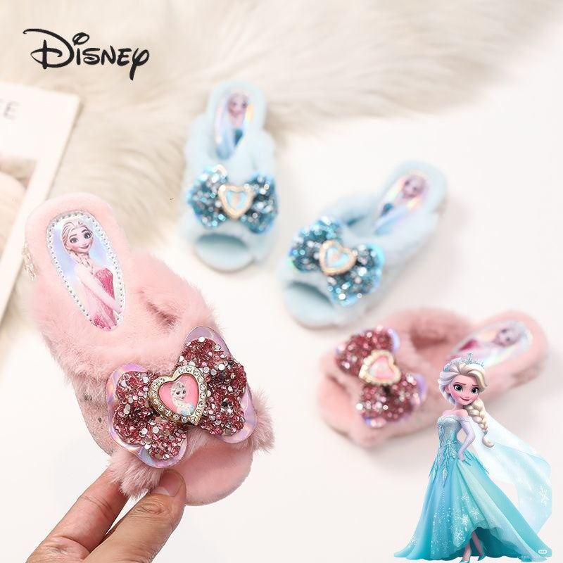 Chinelos de Algodão Fofos da Elsa da Disney para Estudantes Criativos Kawaii Meninas Outono/Inverno Princesa Sem Dedos Chinelos de Casa Presente