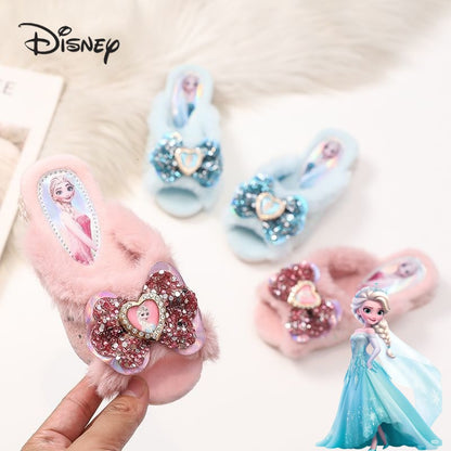 Chinelos de Algodão Fofos da Elsa da Disney para Estudantes Criativos Kawaii Meninas Outono/Inverno Princesa Sem Dedos Chinelos de Casa Presente