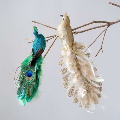 1PC of Peacock Christmas Ornaments Simulate The Atmosphere of Glitch Peacock Branches and Branches Home Decor