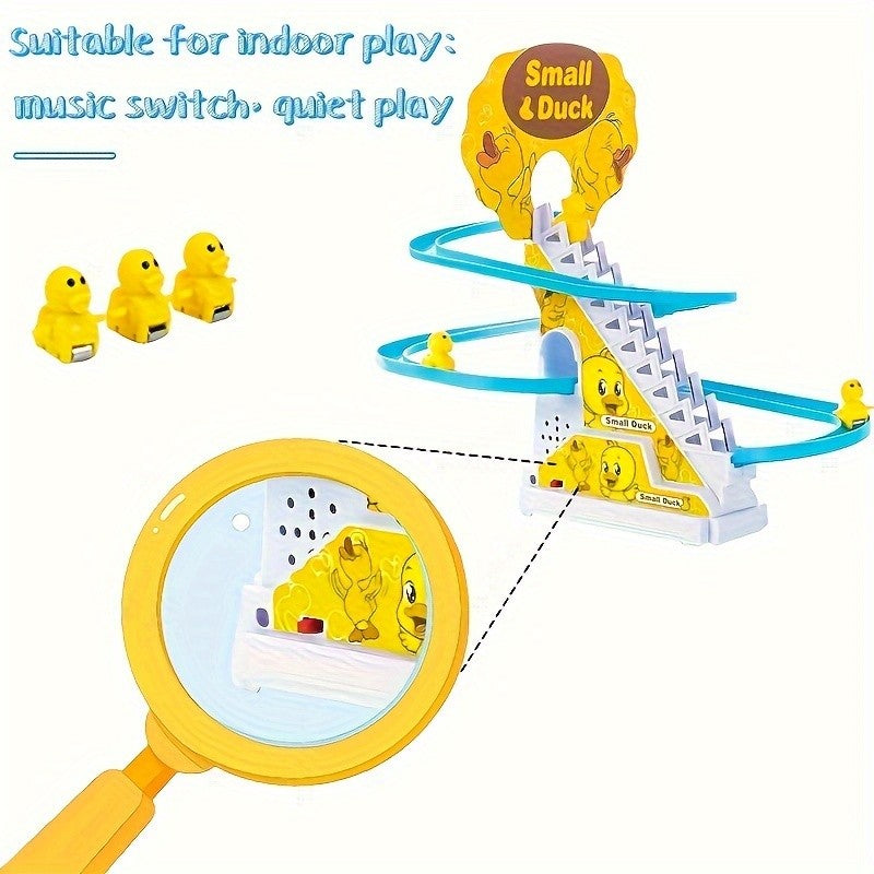 Brinquedo Ducky Escalada de Escadas com Luzes e Música, Pista de Deslize para Crianças, Brinquedo de Pista Divertido e Fofo, Perfeito para Presentes de Aniversário