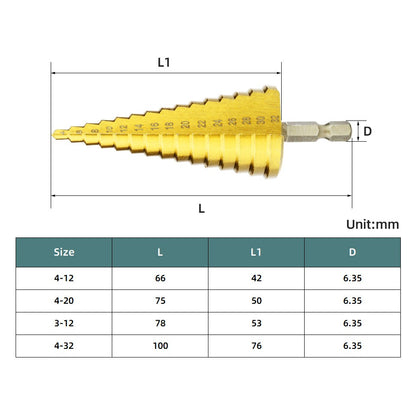 Broca escalonada de titânio HSS, conjunto de brocas escalonadas de alta velocidade, ferramentas de broca tipo serra, broca cônica para metal e madeira 4-12 4-20 4-32mm