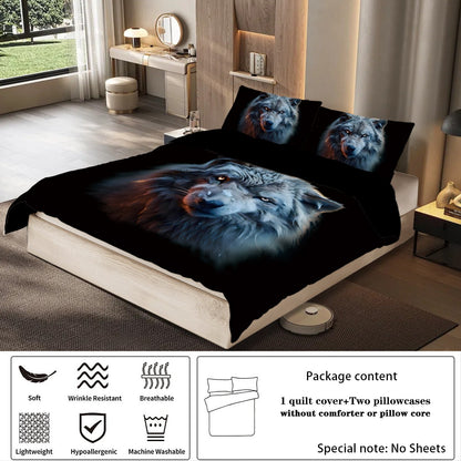 Conjunto de 3 peças, jogo de cama com estampa de lobo, queen, king, cama de casal, para quarto, quarto de hóspedes, hotel, decoração de casa