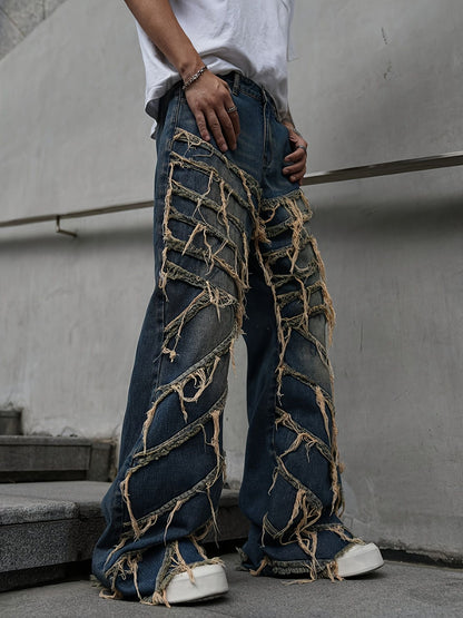 Men's jeans casual style jeans street fringe denim pants