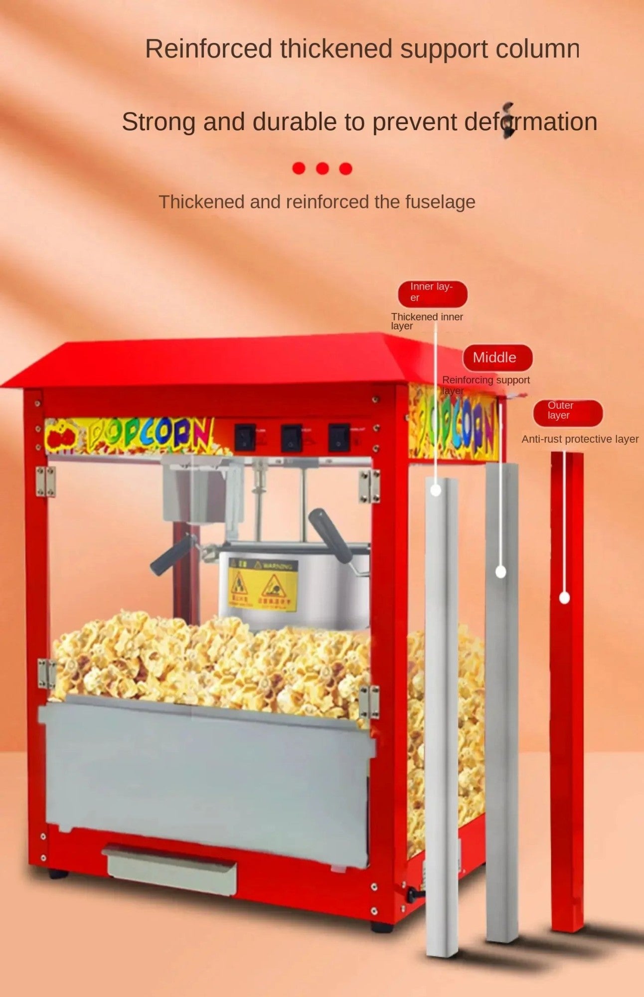 220V Commercial Popcorn Maker Machine, Large Capacity, Quick Heating, for Business Events and Parties