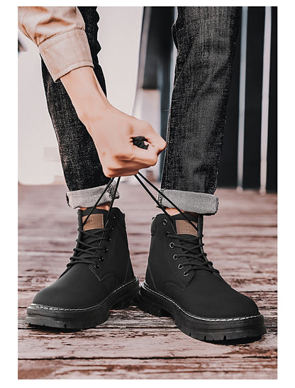 Men's Boots Autumn New High Top Workwear Boots British Style Korean Version Thick Soled Lace Up Anti Slip Warm Men Boots