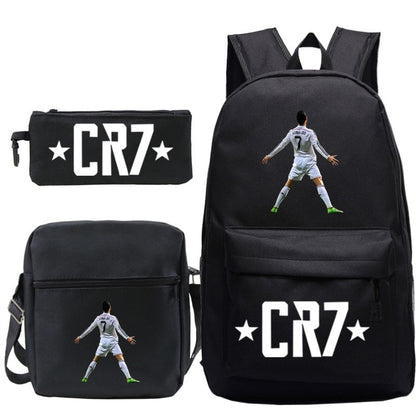 Novas Mochilas CR7 3 peças Estilo Simples Leves Meninos Meninas Bolsas Escolares Mochilas para Laptop de Grande Capacidade para Adolescentes Mochilas de Viagem para Mulheres e Homens