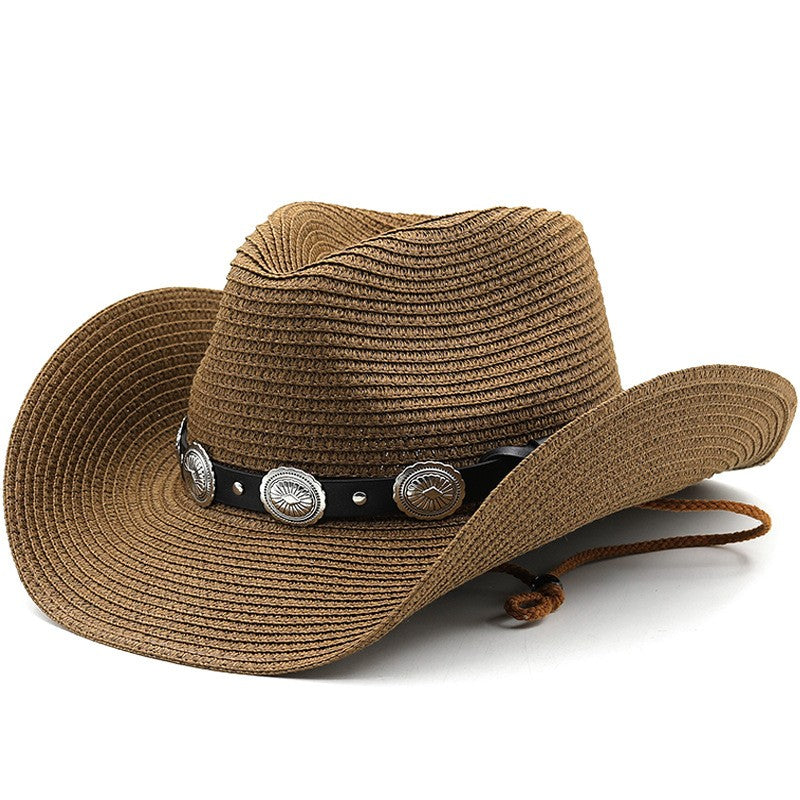 Chapéu de Cowboy Ocidental de Palha Oco para Homens e Mulheres Verão 2023 Chapéu de Sol Elegante Punk Sombrero Hombre Cowgirl Outdoor Jazz Beach